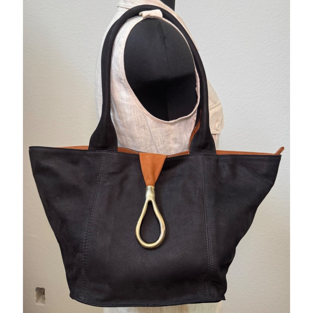 Fanny Venezia Italian Shoulder Bag Genuine Suede Leather Black Tan Italy Hobo